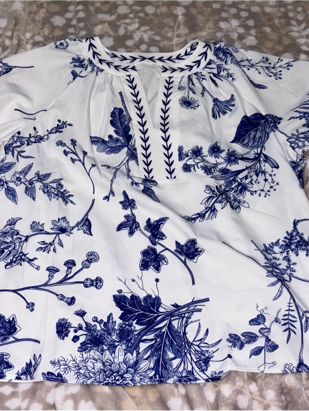 SHEIN White Blouse with Blue Floral Print